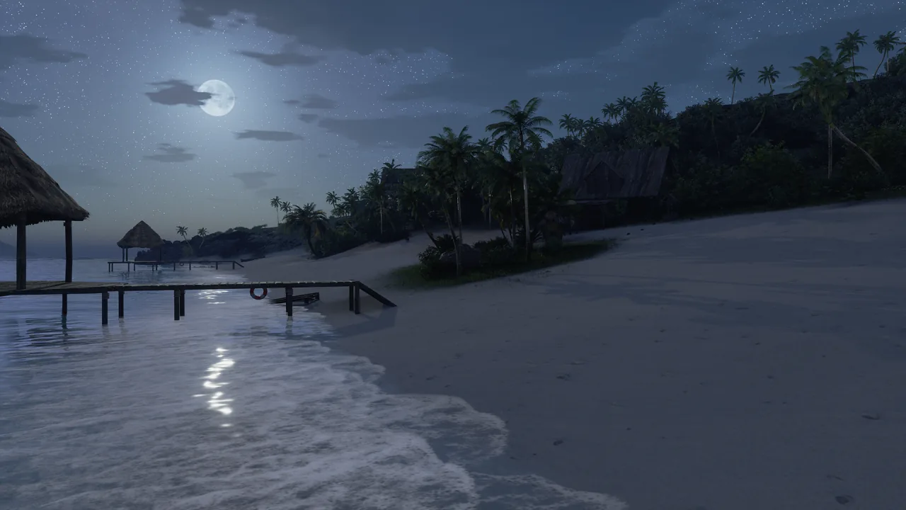 月夜下的海灘與棧橋